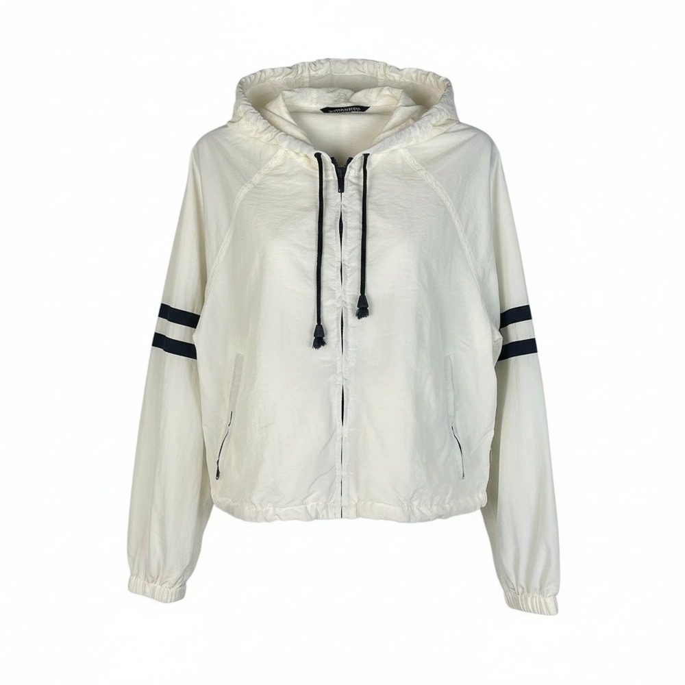 J Galt Melville Lightweight Hooded Windbreaker‎ Jacket Athletic Stripes Size S